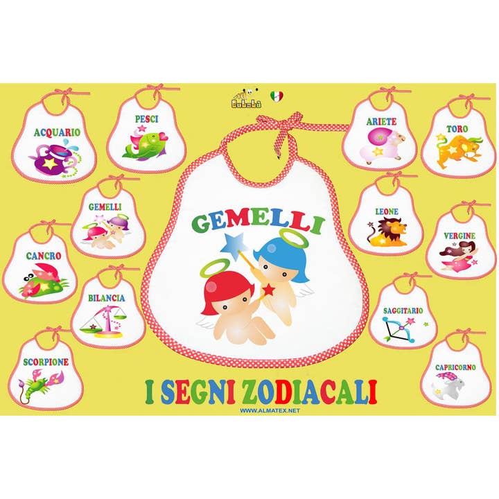 ZODIACO bib cm.24x24 with laces for wholesale by Almatex srl