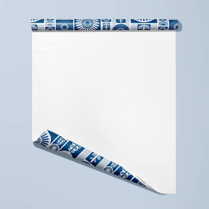 MASU - Wholesale Flat Wrap - Blue Flower Folk Art Recycled Wrapping Paper Sheet5