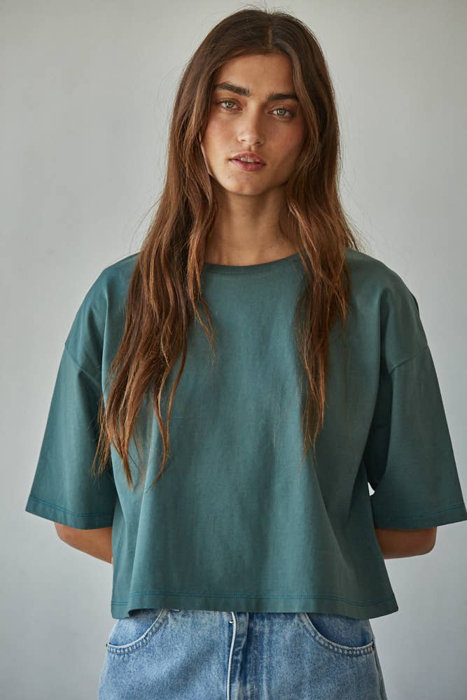 By Together - Wholesale Knit Top - Women's - L8688 | Knit Cotton Crew Neck Drop Shoulder Short Sleeve Top5