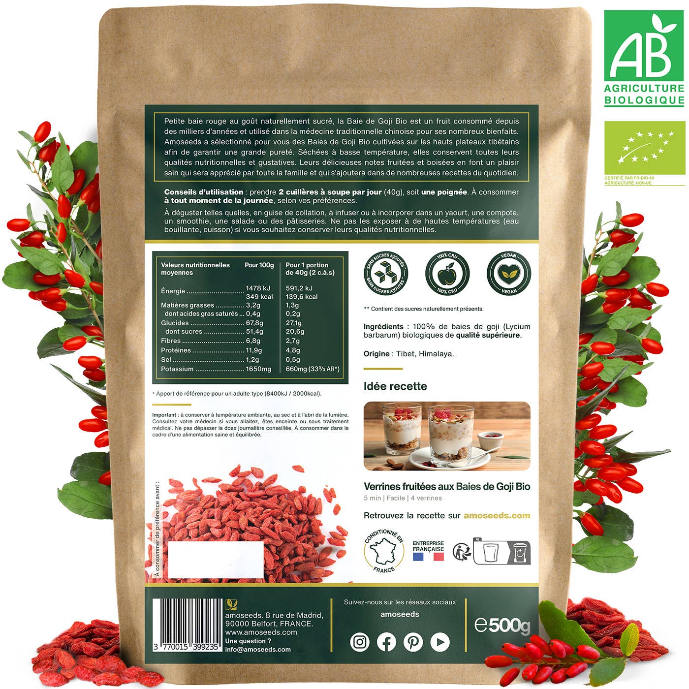 Amoseeds - Wholesale Dried/Dehydrated Fruit - Organic Goji Berries 500G1