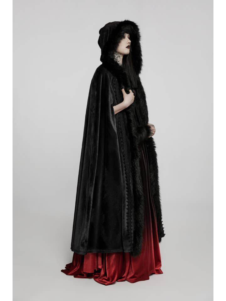 Western Fashion - Wholesale Cape - Women's - WY1423 - Gothic Fur Trim Velvet Long Cape Cloak3