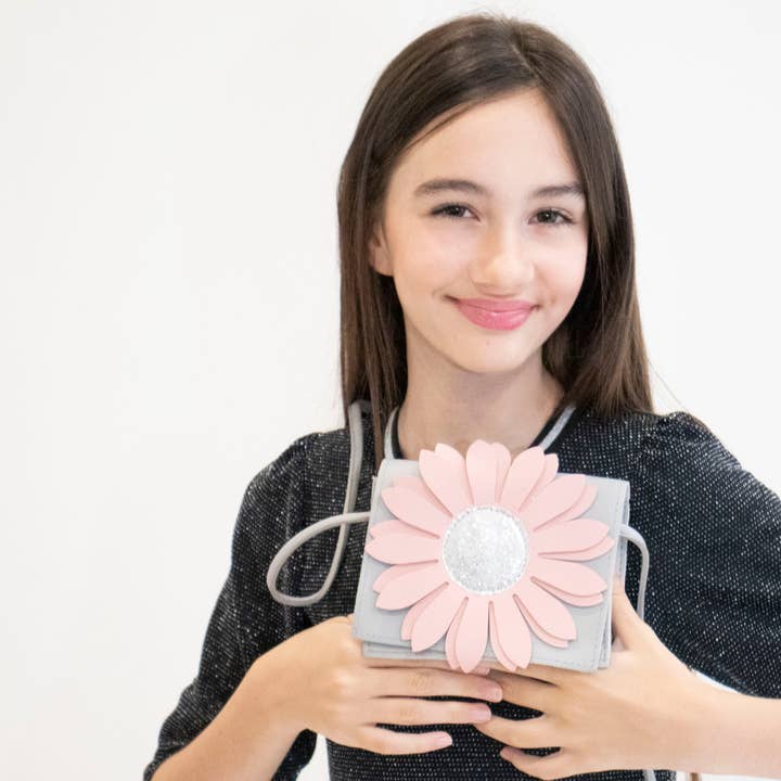 Yuko B - Wholesale Crossbody bag – kids - Children's shoulder bag - Flora Pink & Grey2