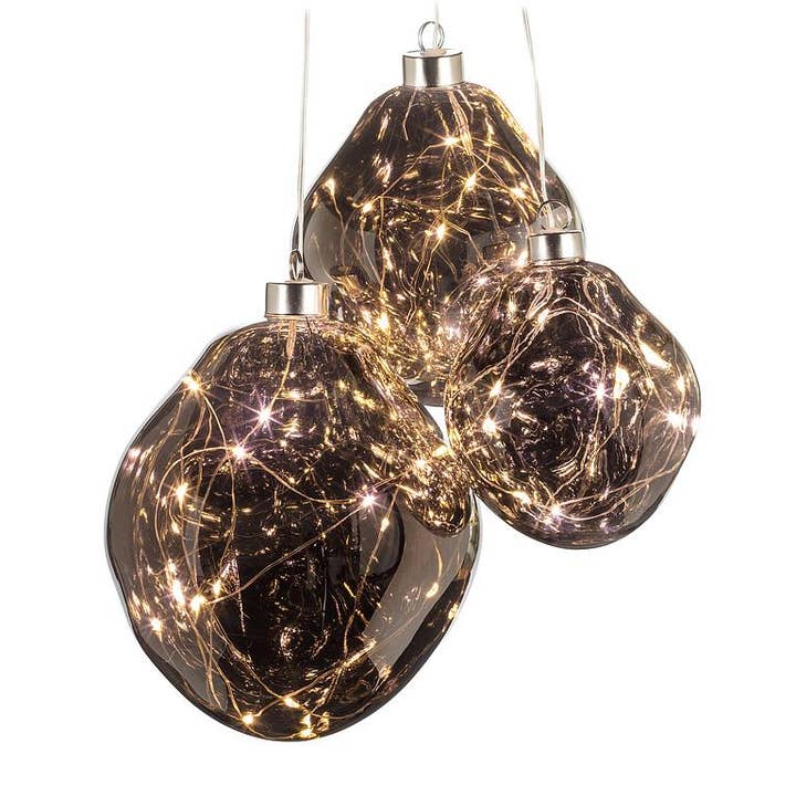 Abbott - Venta al por mayor Adornos - Adorno de bola orgánica grande con LED-Gris-6"H2