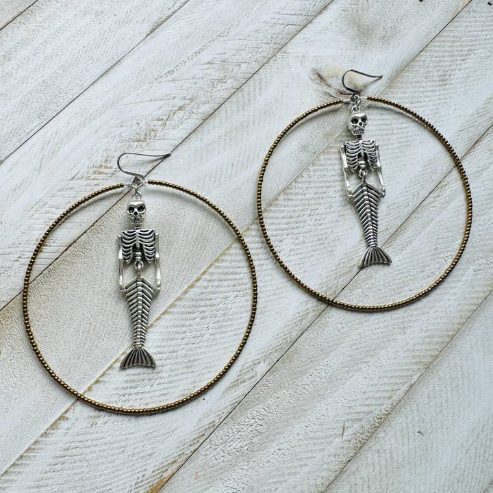 Scheletro, Sirena, Cerchio con Perline, Set Regalo Orecchini in Argento per la vendita all'ingrosso da parte di Same Sunset Design