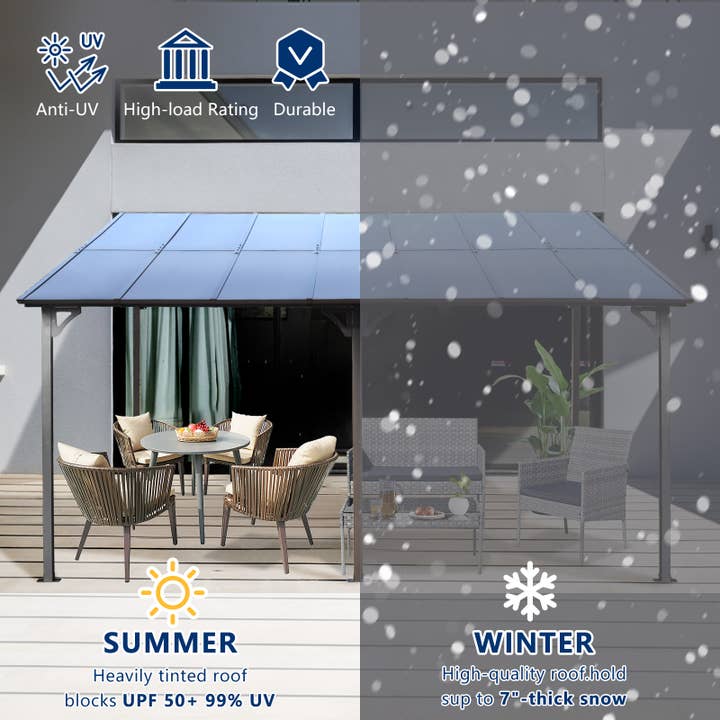 Gray Outdoor Pergola Gazebo Wall-Mounted with Metal Roof for wholesale on Faire7