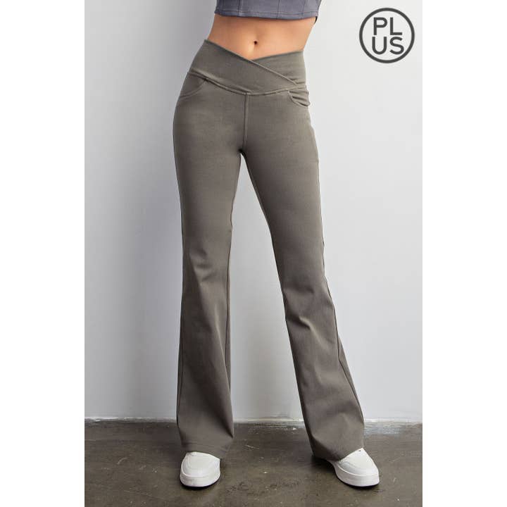 Rae Mode - Wholesale Pants - Women's - PLUS SIZE COTTON STRETCH TWILL FLARED CROSSOVER WAIST PANTS