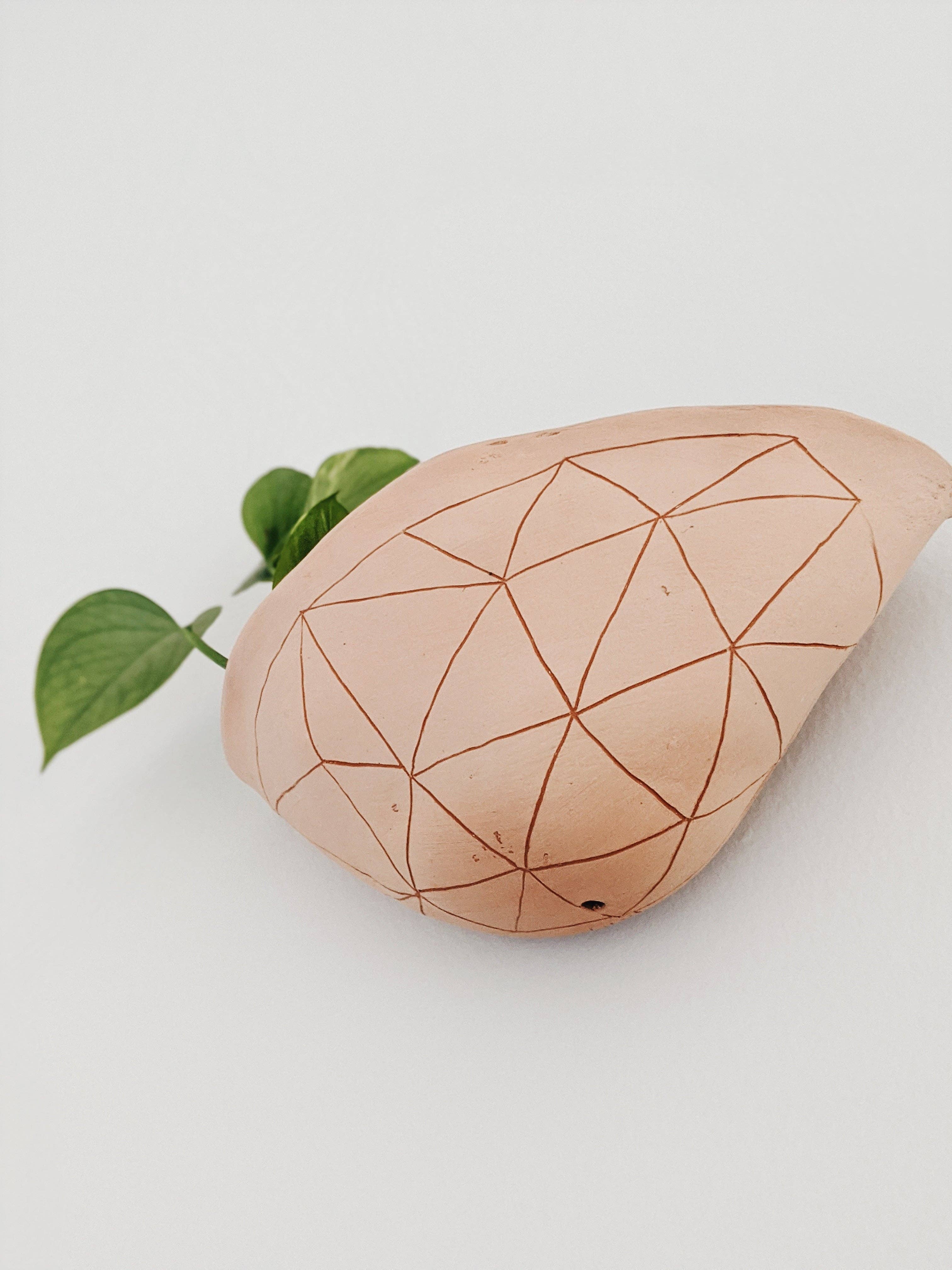 Half Light Honey - Wholesale Wall Planter - GEOTRIANGLE - 7x4" Wide Wall Pocket Planter - Pink & Red Earthenware Clay1