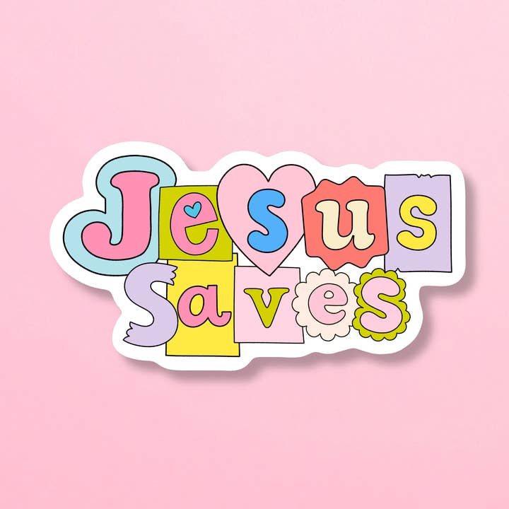 Adesivo impermeabile stile retrò "Jesus Saves" per la vendita all'ingrosso da parte di The Sunday Disco