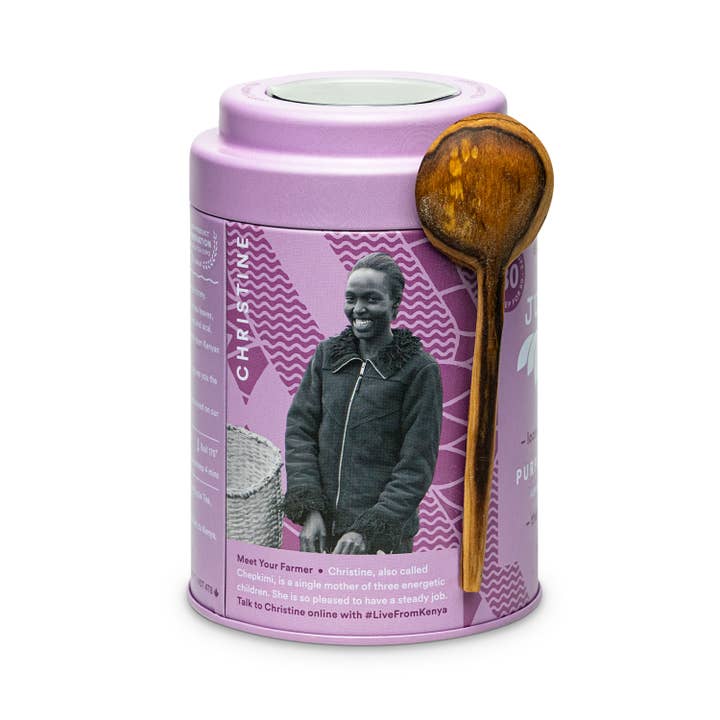 JusTea - Wholesale Loose Tea - Purple Jasmine Tin with Spoon -Organic Fair-Trade Purple Tea1