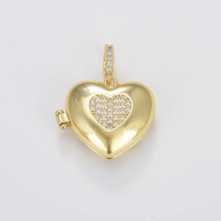 Beads Creation - Wholesale Individual Charm/Pendant - Gold Filled Dainty Puff Heart Locket Charm Pendant, CP1666