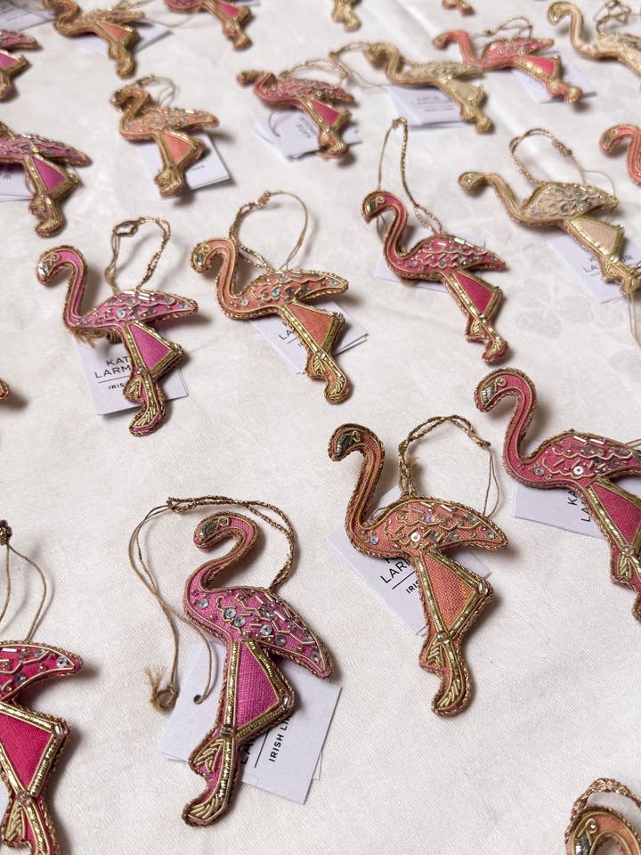 (10 pcs) Assorted Flamingos in Pinks Handmade for wholesale by Katie Larmour Linen