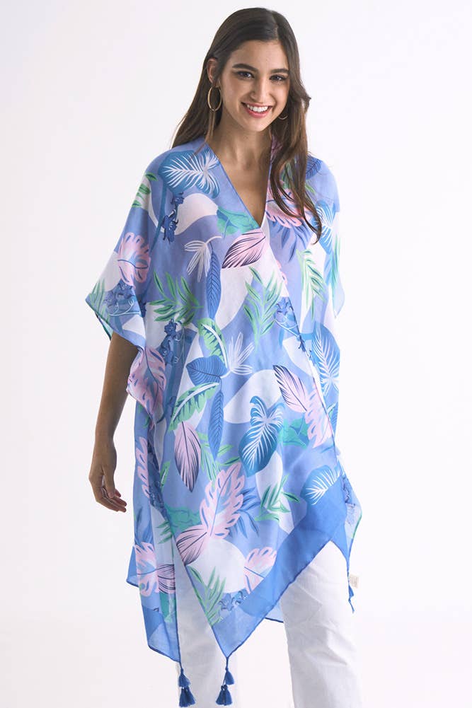 Hana - Wholesale Kimono - Women's - Palm Leaf Print Tassel Summer Kimono Cover Up3