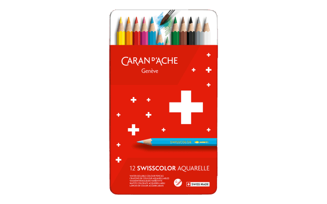 Caran d'Ache - Wholesale Colored Pencil - Set of 12 Water-soluble Pencils SWISSCOLOR in Metal Box0