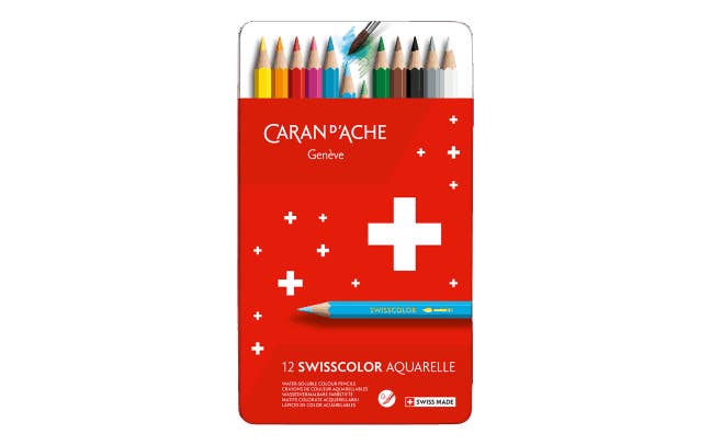 Caran d'Ache - Wholesale Colored Pencil - Set of 12 Water-soluble Pencils SWISSCOLOR in Metal Box