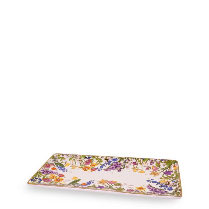 Vera Bradley by Lifeguard Press - Wholesale Decorative Tray - Ceramic Rectangle Tray, Meadow Bouquet Seedpearl1