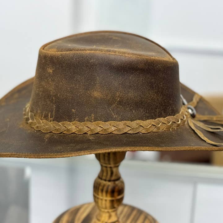 Lesa collection inc - Wholesale Hat Accessory - Men's - Gunner|Leather Western Hat Crazy Horse Leather Hat Tan Brown3