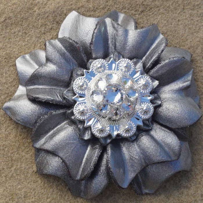 Rodeo Drive - Wholesale Horseback Riding Gear - Silver Carnations Leather Flowers - 1" Crystal Conchos - Options8