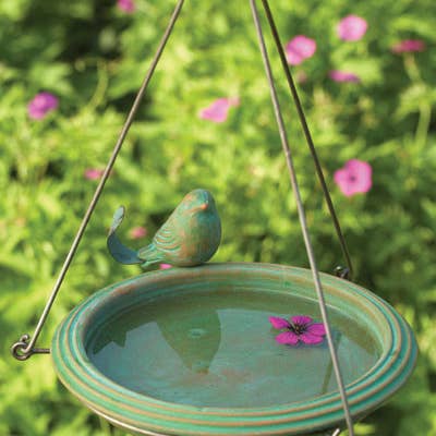 Ancient Graffiti - Wholesale Bird Bath - Teal Round Bird Bath, Hanging
