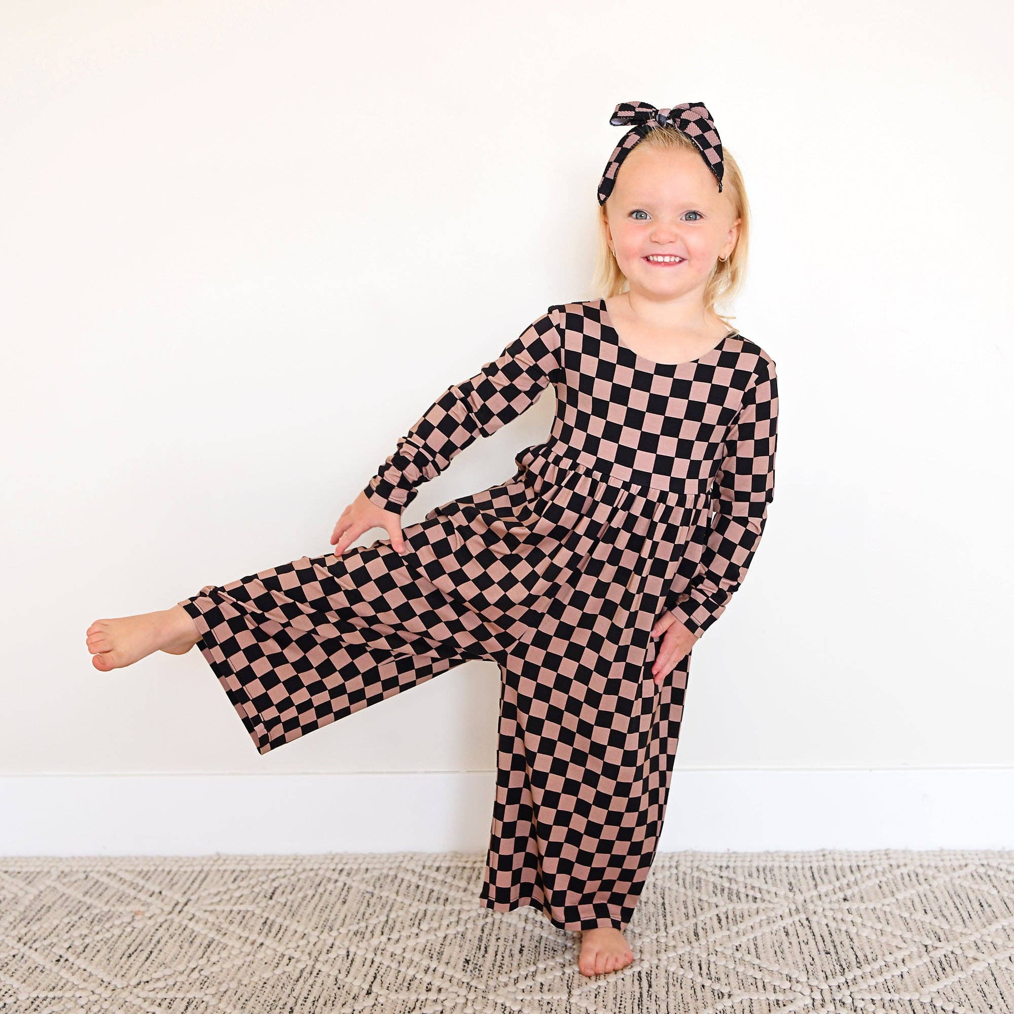 Gigi and Max - Wholesale Jumpsuit - Baby - Bentley WIDE LEG ROMPER Bamboo Checks Kids Clothing Outfit5
