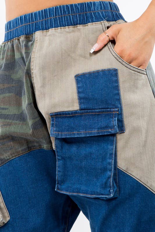 LABIJOU - Wholesale Broek - Dames - PD509 Broek - patchwork denim met geruite plaid en camo10