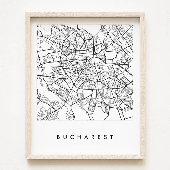 Impresión artística del mapa de las líneas de la ciudad de Bucarest y Rumania para venta al por mayor de Turn-of-the-Centuries