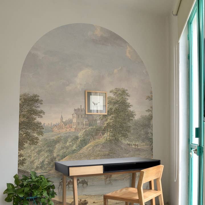 Vintage Landscape Arch Wall Decal, Scenic Tree Wall Mural for wholesale by SimurgWallArts