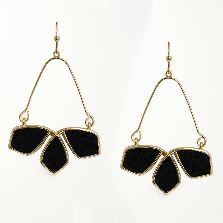 What's Hot - Wholesale Dangle Earrings - Black Suede Geometric Cut Out 1.5" Earrings0