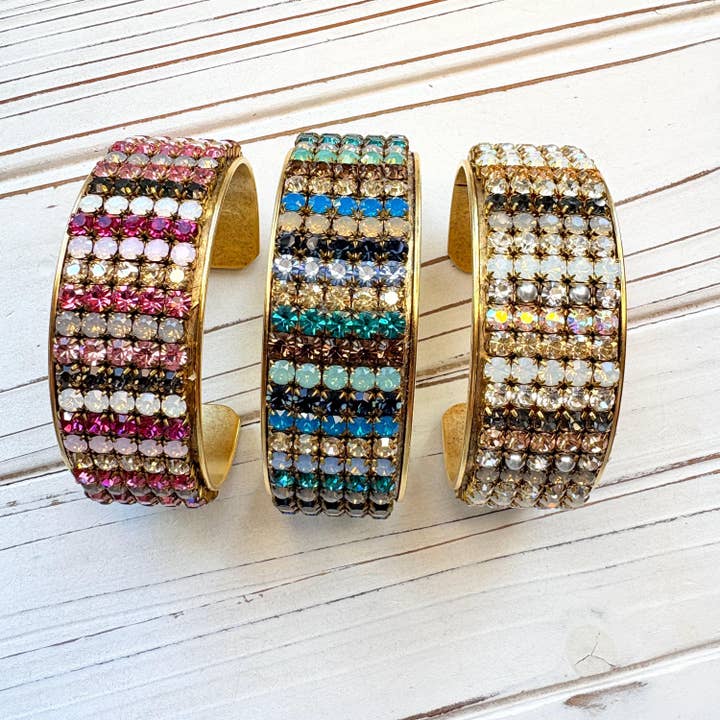 Rhinestone Cuff Bracelet - Choice of 3 Colors for wholesale by Lenora Dame