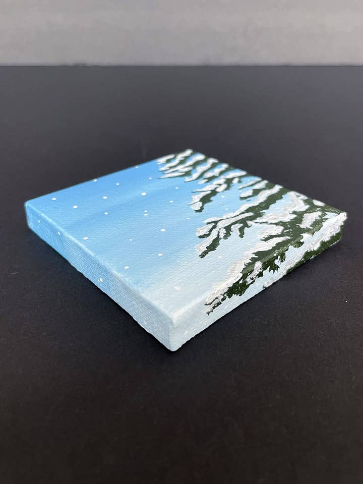 Mini-Gemälde „Erster Schnee“ mit Staffelei für den Großhandel von Jiva More Life