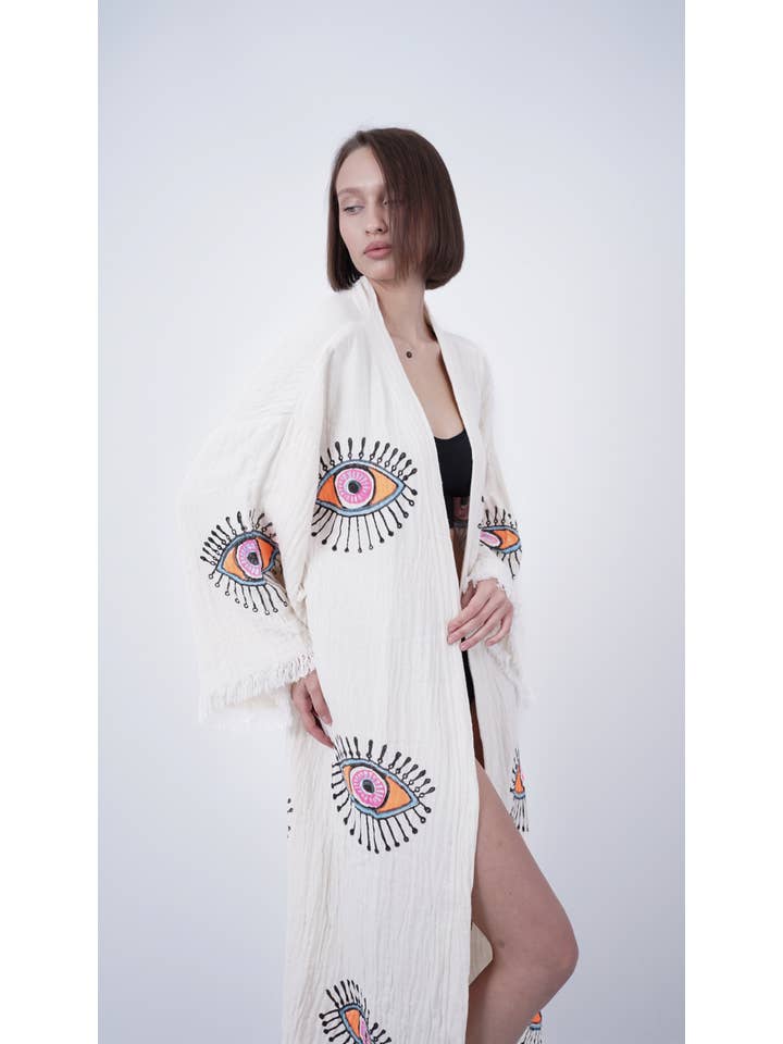 Bodho – Kimono - Mulher por atacado – Artesanal Evil Eye Festival de Boho Kimono, Boho Beachwear11