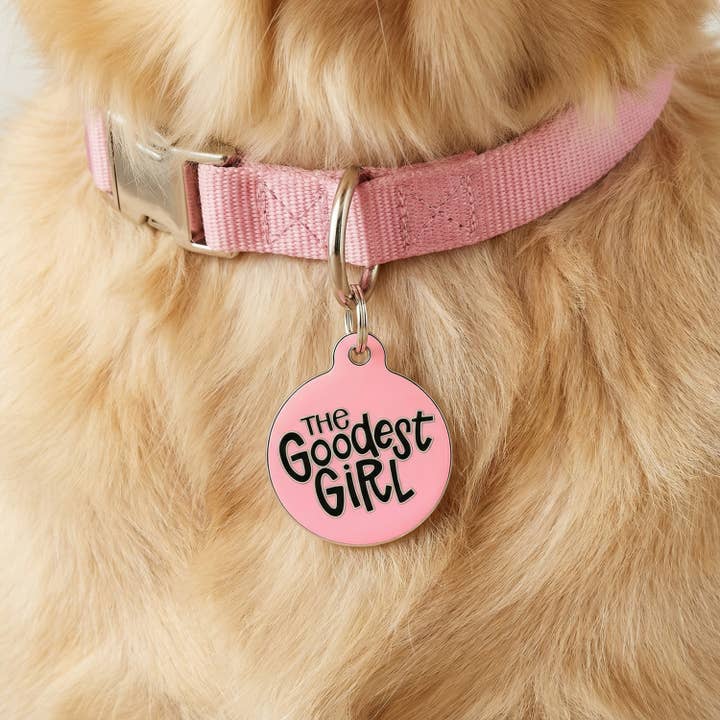Bad Tags - Wholesale Pet Identification Tag - Cat/Dog - Pink Enamel Dog Tag w/Scannable Pet ID - The Goodest Girl 2