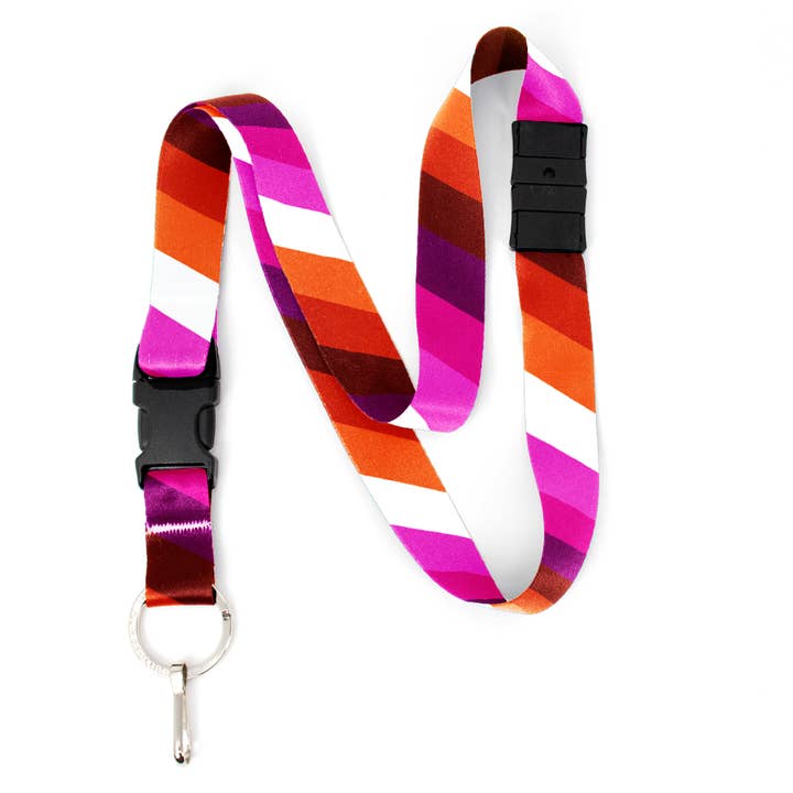 Lesbian Pride Breakaway Lanyard - with Buckle and Flat Ring - Made in the USA for wholesale by Buttonsmith