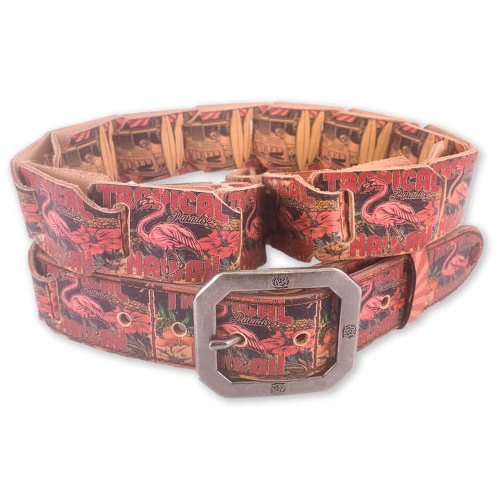 TROPICAL PARADISE-FULL GRAIN LEATHER BELT for wholesale by TODD BLOOM