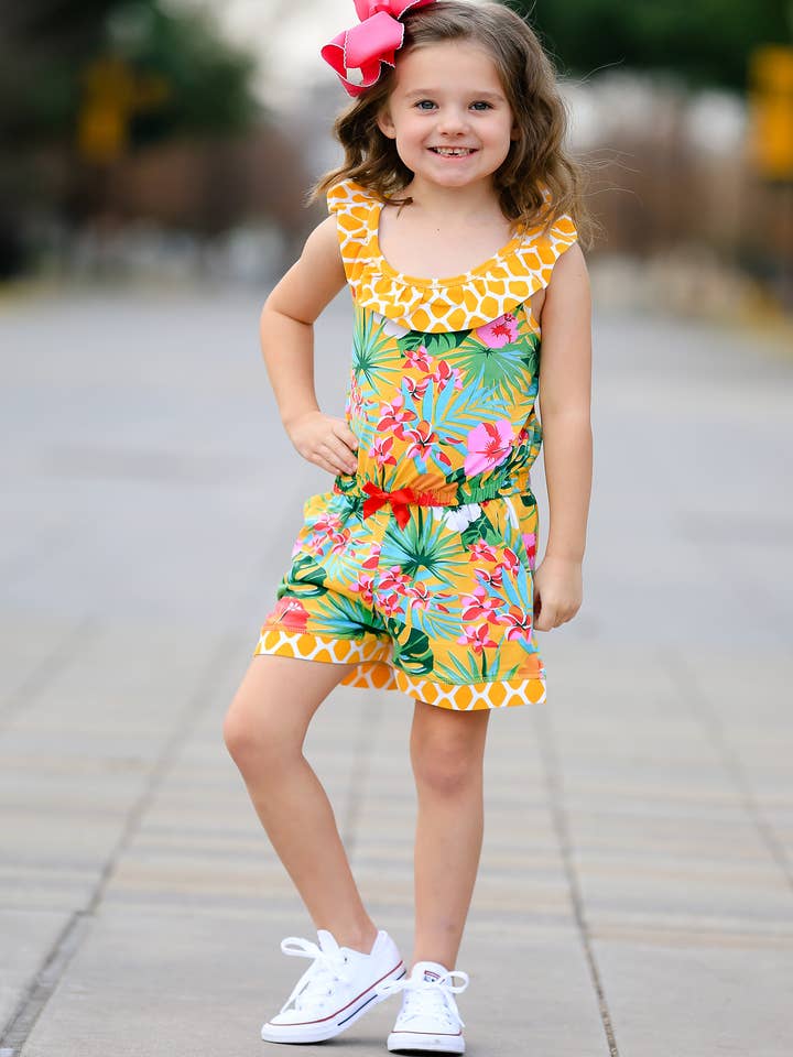 AnnLoren - Vendita all'ingrosso Tutina - Bambini - Tuta tropicale hawaiana con ibisco floreale per bambine 2/3T1