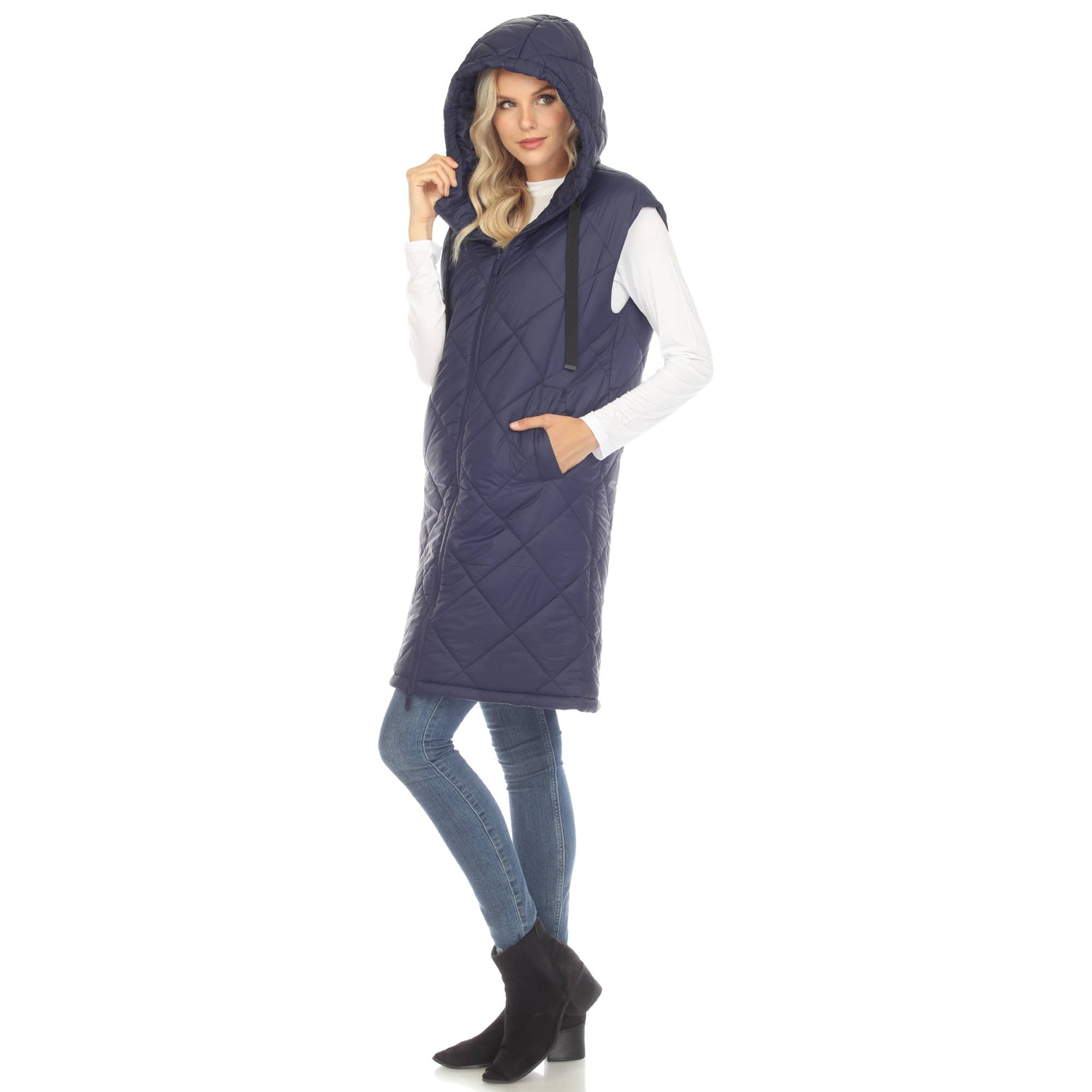 WHITE MARK - Wholesale Outerwear Vest - Women's - Women's Diamond Quilted Hooded Puffer Vest8