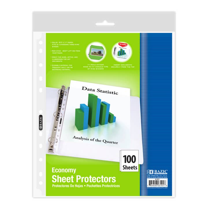 BAZIC Products - Wholesale Folders - Sheet Protectors Economy Weight Top Loading (100/Pack)