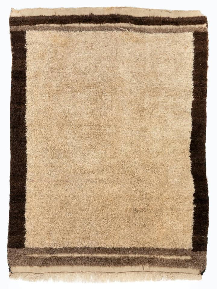 Vintage Handmade Turkish Tulu Rug in Beige with Brown Border for wholesale by Rug Specialist LLC.