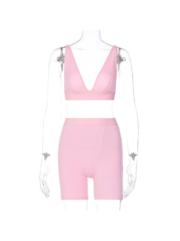 MB Fashion Wholesale - Vente Ensemble de vêtements d'intérieur – femme - Ensemble bralette côtelée et short de motard MB FASHION 2421T41