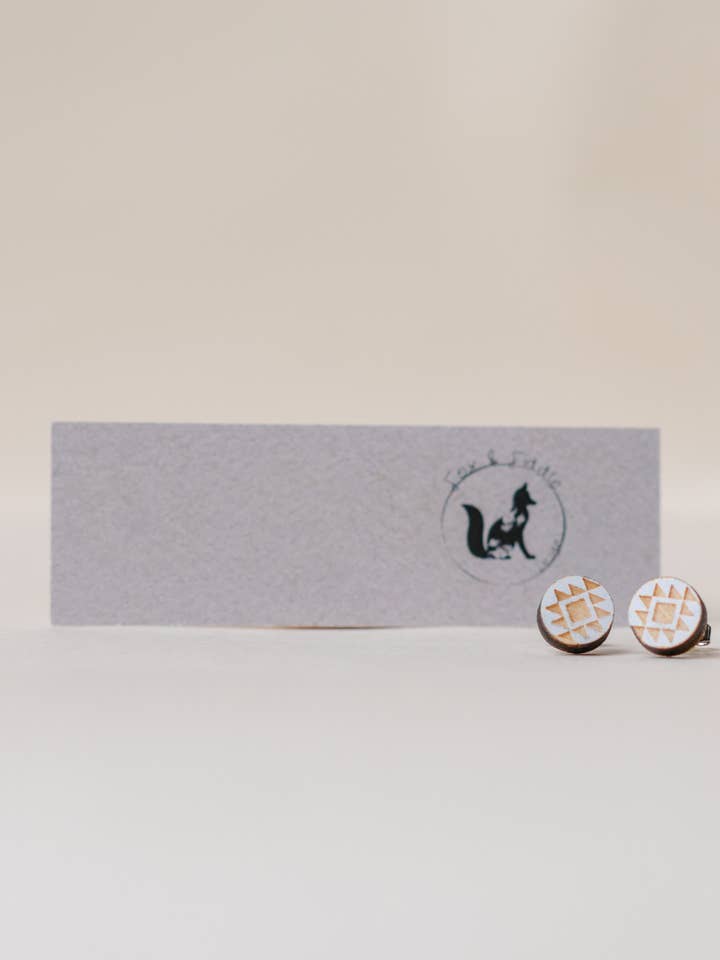 Birch Wood Stud Earrings - Boho Aztec for wholesale by Fox and Fiddle Designs