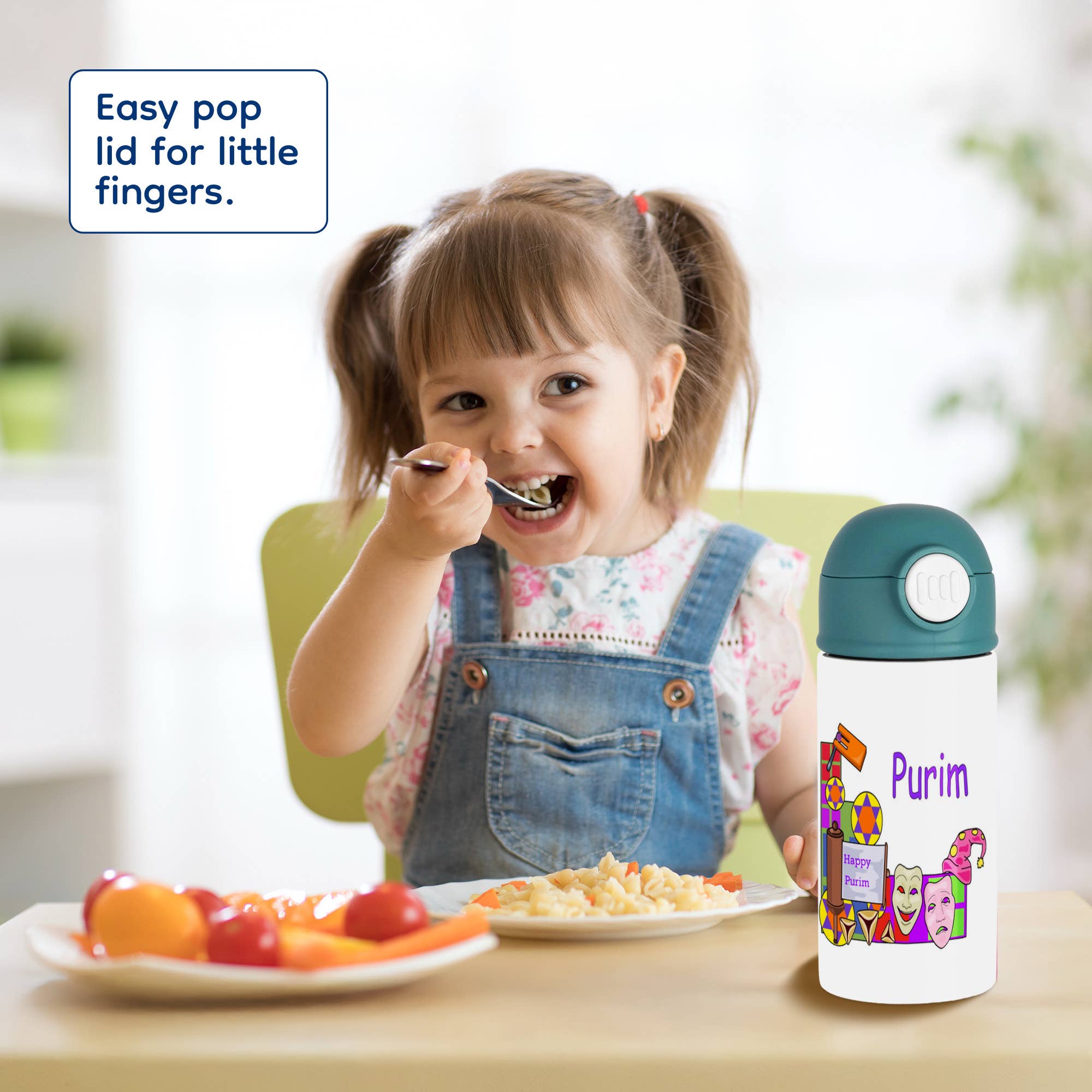 3dRose - Wholesale Water Bottle - 3dRose, Image of Purim Cartoon With Grogger Masks And Magen David, Kids Water Bottle7