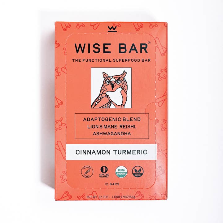Wise Bar - Wholesale Snackreep - Kaneel Kurkuma Adaptogeen Paddenstoel Voedingsreep (12 Repen)3