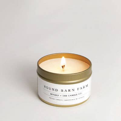 Beverly and 3rd Candle Co. - Wholesale Travel Candles - Round Barn Farm 4oz Travel Tin - Soy Candle1