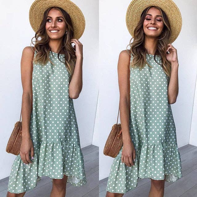 Sharon Tatem Fashion LLC - Wholesale Dress - Women's - Dress Sexy Boho Beach Sundress Women Floral Printed Polka Dot60