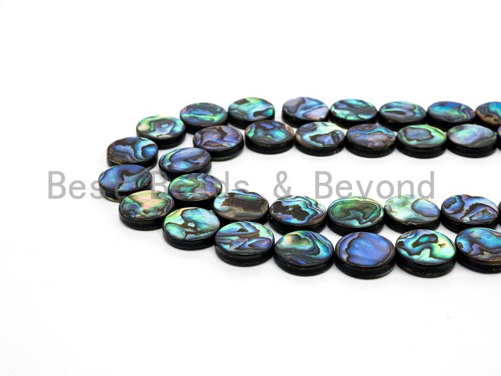 BestBeads&Beyond - Wholesale Beads - 8mm/10mm/12mm/14mm Natural Abalone Flat Coin Shell beads, Wholesale Gemstone Beads, Round Smooth Coin Abalone Beads, 16inch strand,SKU#R23