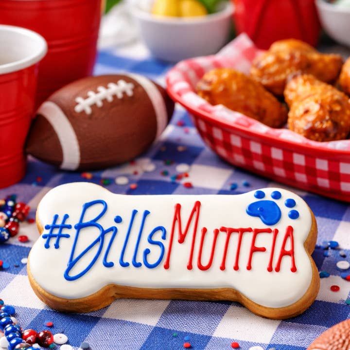 6" Novelty Dog Cookie – #BillsMuttfia | 12-Pack for wholesale by fetch! Dog Treats