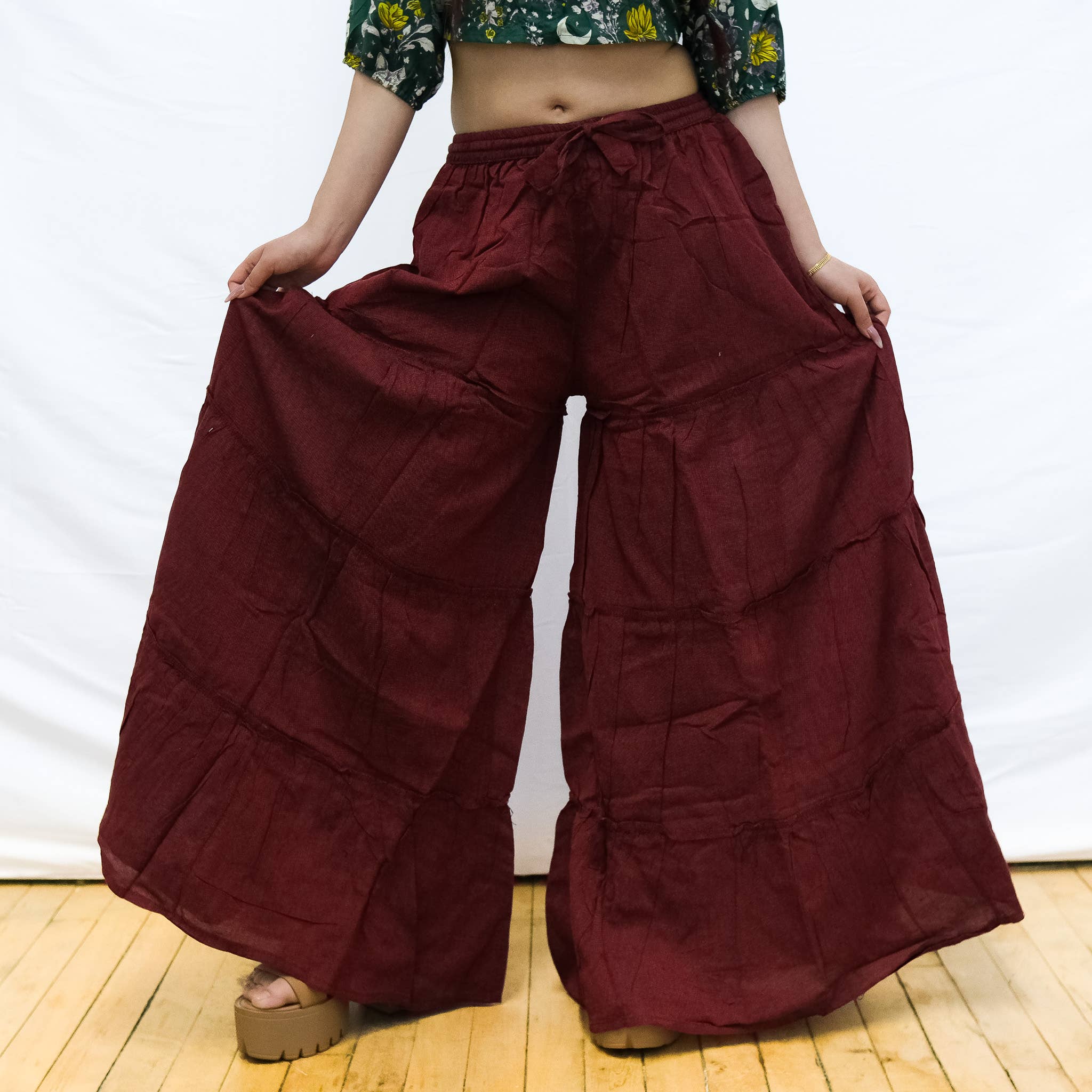 Karma Nepal Crafts - Wholesale Pants - Women's - Flowy Tiered Wide Leg Pants with Pockets5