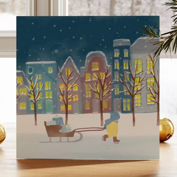 Christmas card: Sleigh in Dutch Canals, eco-friendly for wholesale by Grafiquelien