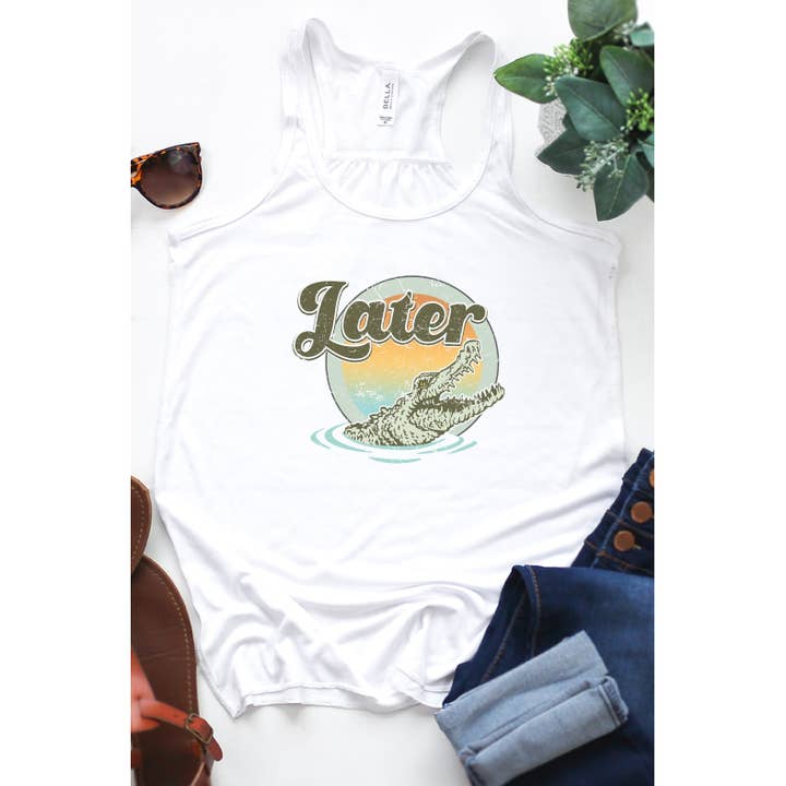 Senere alligator i vand grafisk flydende tank top for engroshandel hos Kissed Apparel