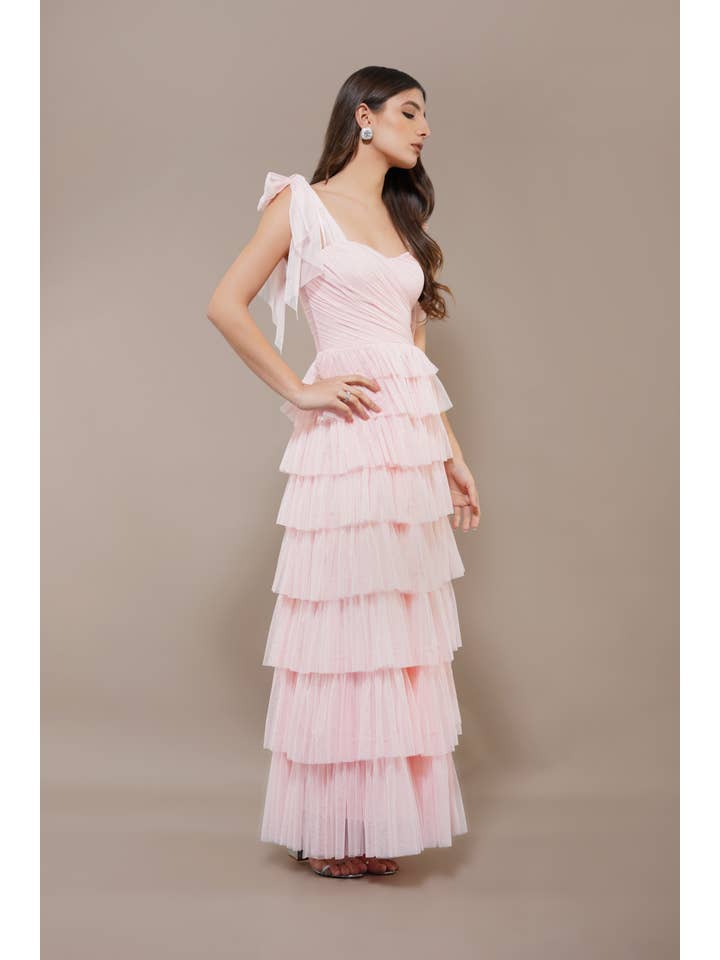 Rose Robe maxi rose Ophelia avec détails de nouage en vente sur Faire3