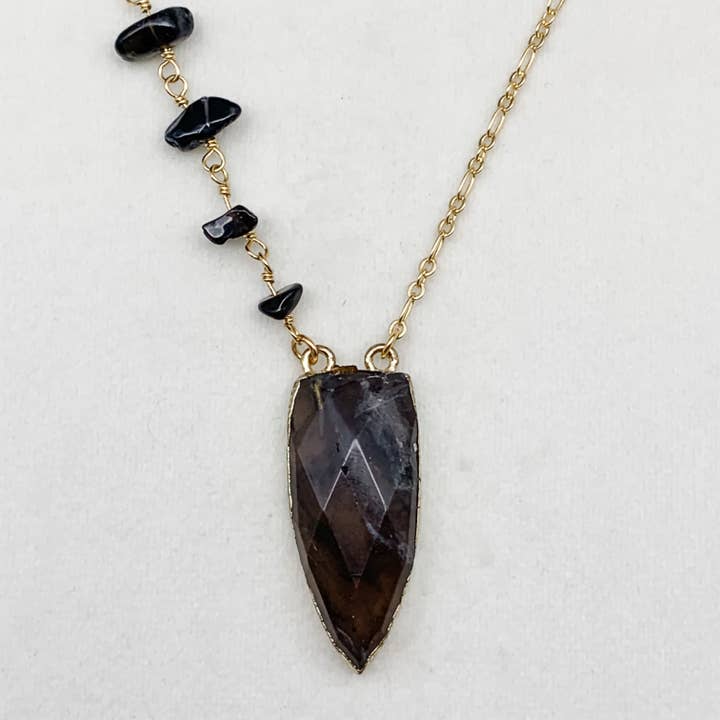 ASYMMETRICAL SMOKY TOPAZ NECKLACE for wholesale by Olivia Grace Jewelry